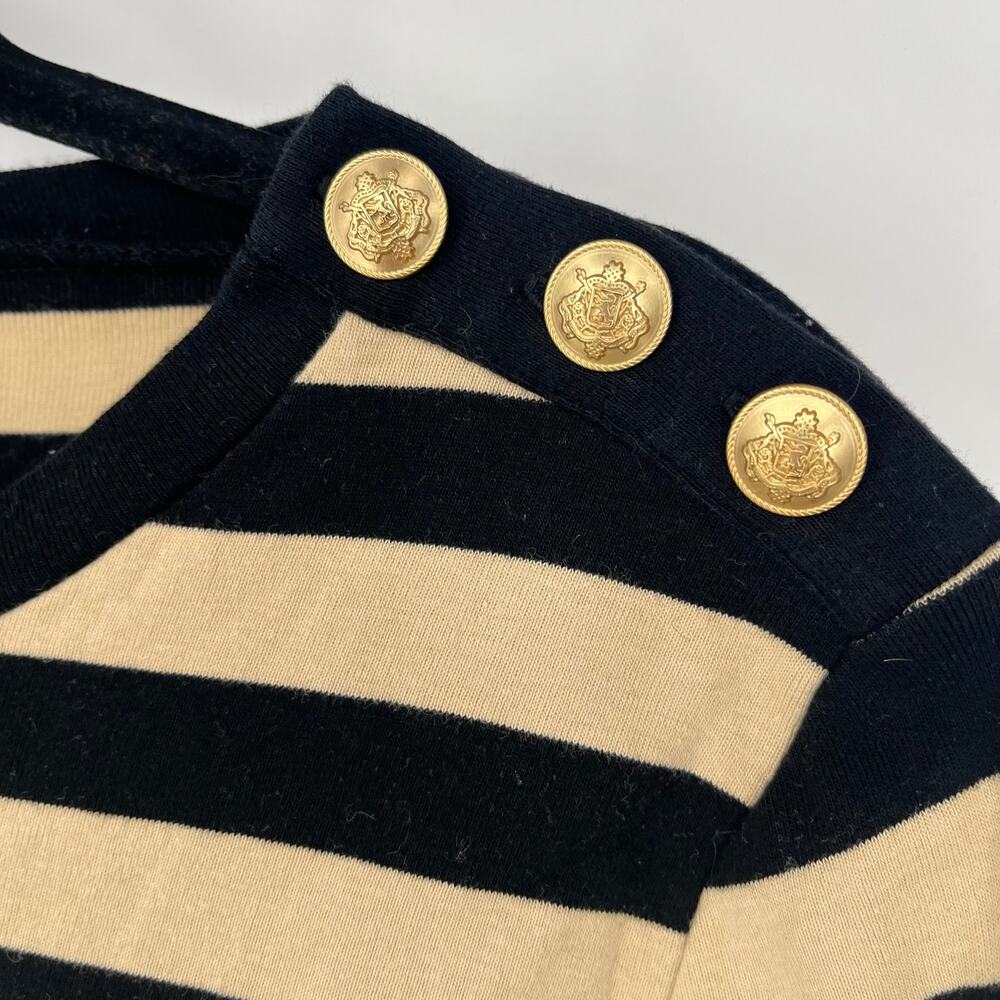J. Crew Perfect Fit Long Sleeve Shirt Size Large Black Tan Striped Gold Buttons - Picture 7 of 9